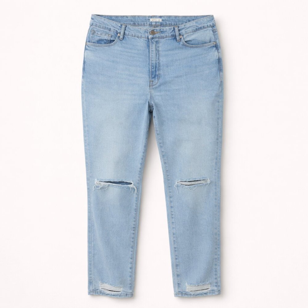 Good American Good Curve Straight Jeans 18 Plus Light Wash Distressed High Rise